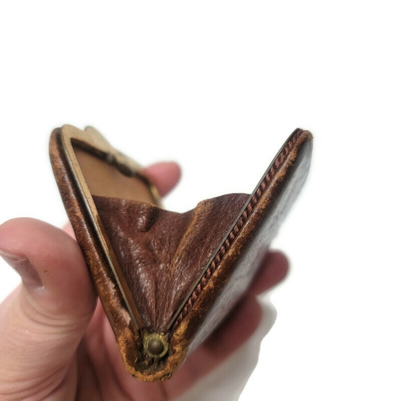 Leather school Florence Italy vintage kiss clasp tooled leather coin purse - Picture 5 of 10